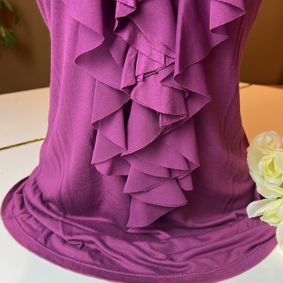 🍇EXPRESS WINE COLORED RUFFLED V NECK TOP SIZE SMALL PETITE - Picture 6 of 13